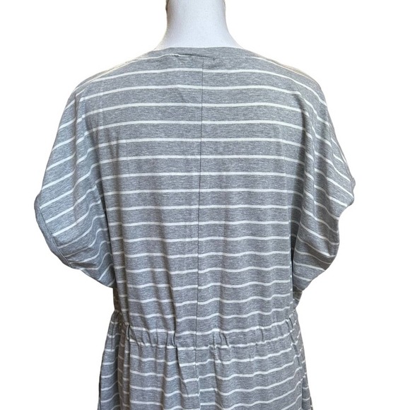 Rafaella - Short Sleeve Drawstring Waist Dress, Gray and white, size XL - Picture 6 of 11